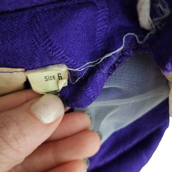 Vintage 80s Cap Sleeve Blouson Dress Womens Size 6 Royal Purple Paisley - Picture 6 of 7
